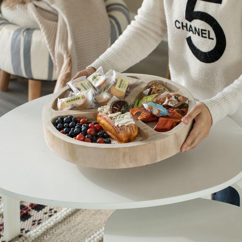 Vintiquewise 3 Sectional Round Snack Tray for Dining Table and Kitchen Decoration, Natural