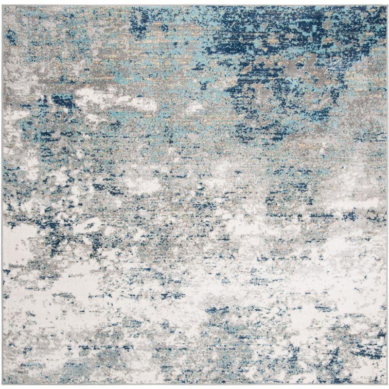 Contemporary Jasper Abstract Blue 5' Square Synthetic Rug