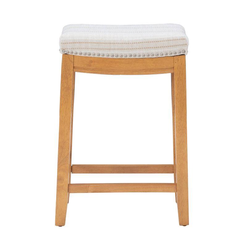 Claridge Backless Nailhead Saddle Counter Height Barstool Natural Stripe - Linon