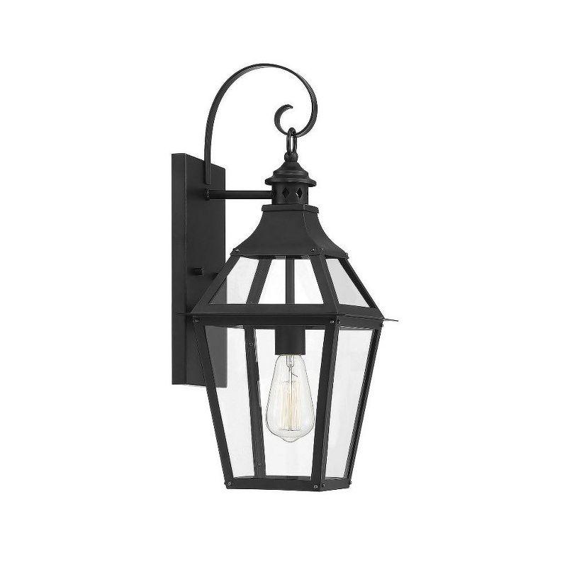 Jackson 1-Light Outdoor Wall Lantern in Matte Black with Gold Highlights