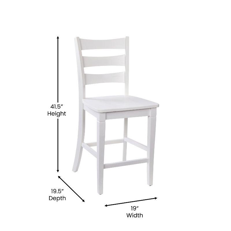 Merrick Lane Set of Two Classic Wooden Ladderback Counter Height Barstools with Solid Wood Seats in Antique White Wash