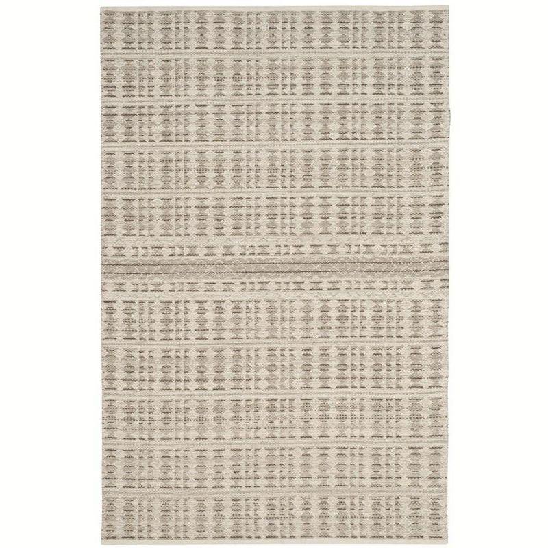 Gray and Ivory Flat Woven Wool 5' x 8' Area Rug