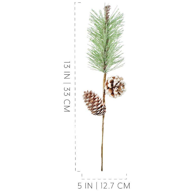 AuldHome Design Pine Cone Picks, 6pk; Frosted Evergreen Christmas Decor Floral Stems