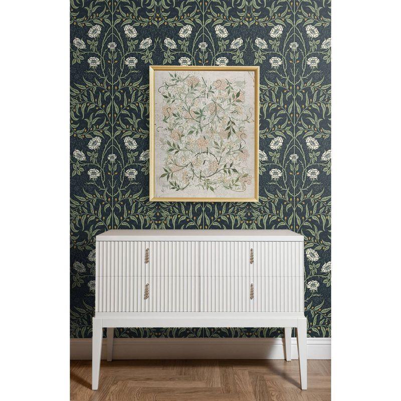 NextWall Stenciled Floral Peel and Stick Wallpaper Blue: Vintage Botanical Adhesive, Repositionable, Washable, 30.75 Sq Ft