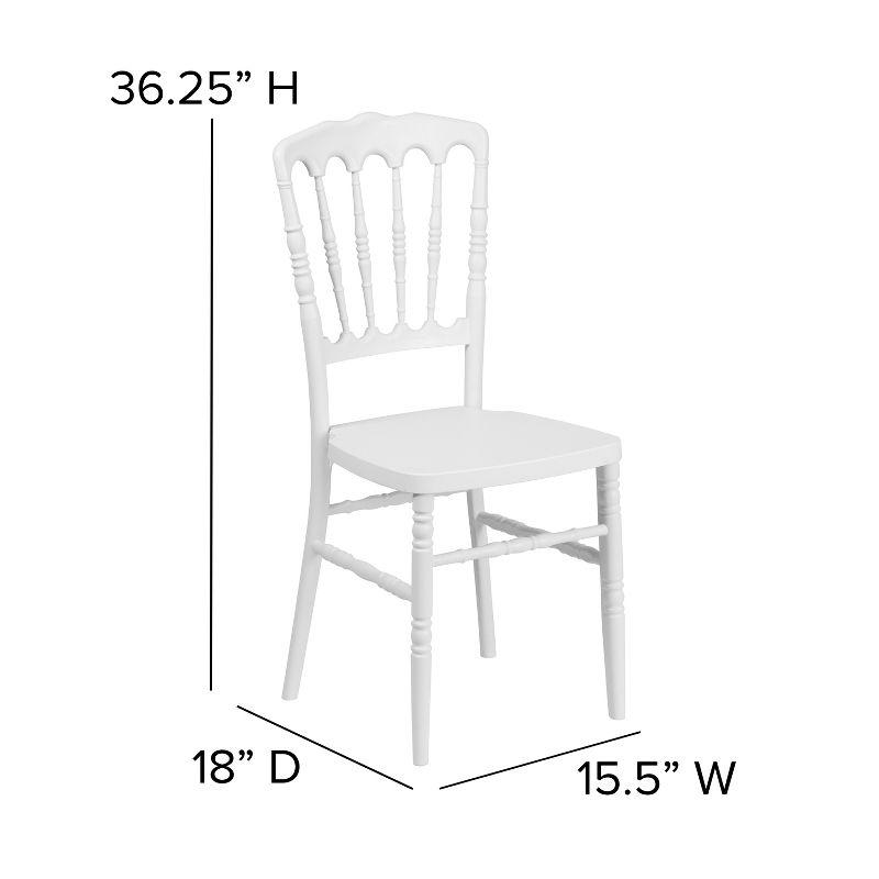 Elegant White Resin Spindle Napoleon Stacking Chair