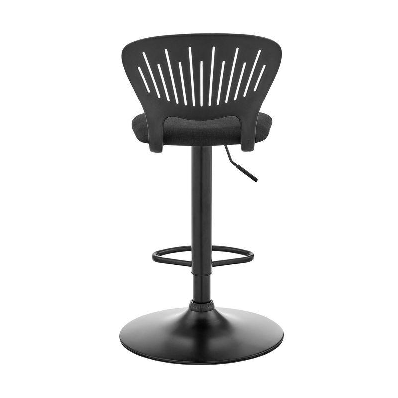 Padua Adjustable Barstool with Upholstery and Metal Finish Black - Armen Living: Swivel, Foam-Padded, 23-32" Height