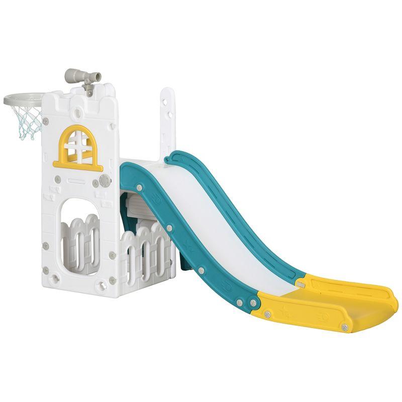 Qaba Toddler Slide Set Baby Slide for Age 1-3 Years w/ Basketball Hoop, Climber, Storage Space, Indoor Playground, Yellow