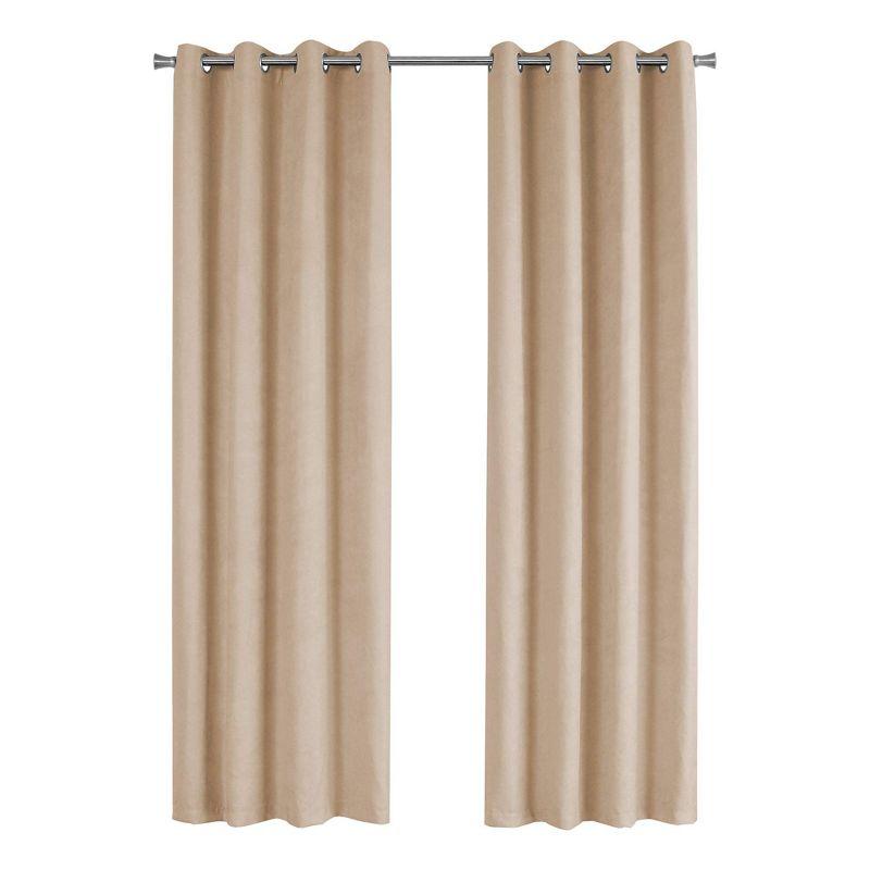 Monarch Specialties Curtain Panel 2Pcs Set  Room Darkening Grommet Living Room Bedroom Kitchen Micro Suede Polyester Beige Contemporary Modern
