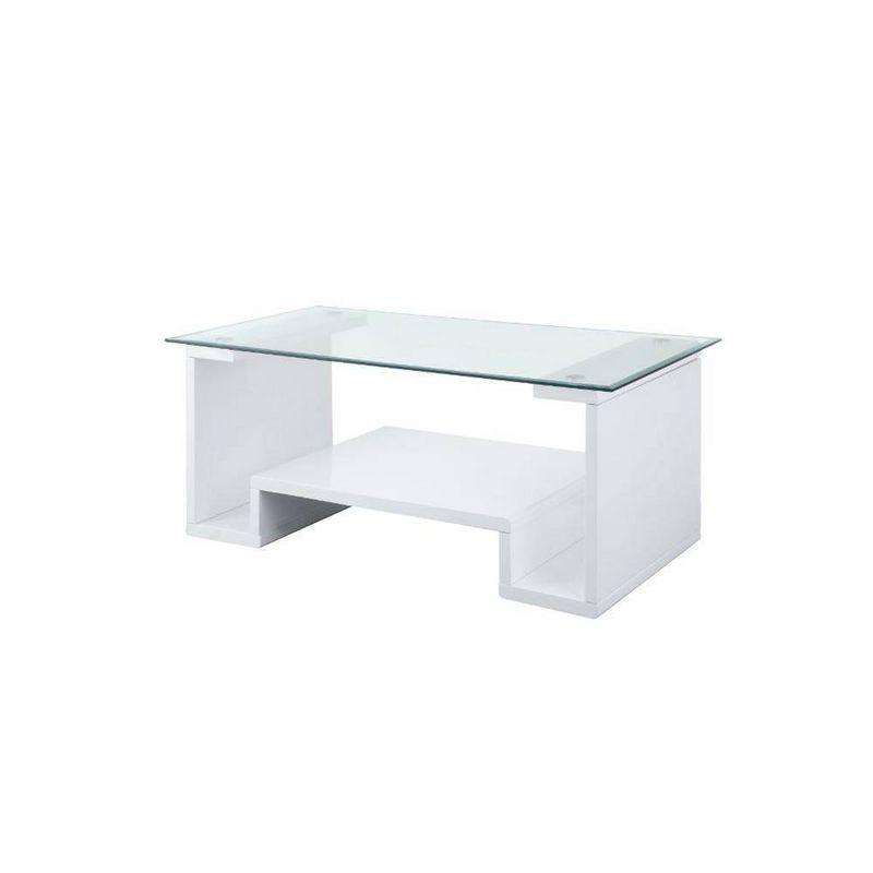 47" Nevaeh High Gloss Finish Coffee Table Clear Glass/White - Acme Furniture: Modern Style, Loop Leg Design, Under Lid Storage