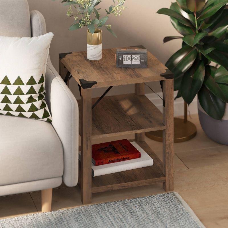 Taylor & Logan Willard Wood 3 Tier Modern Farmhouse End Table Brown: Square Shape, 75 lb Capacity, Wood Frame