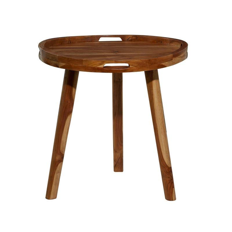 Elegant Round Teak Wood Side Table with Tripod Base - 25" Brown