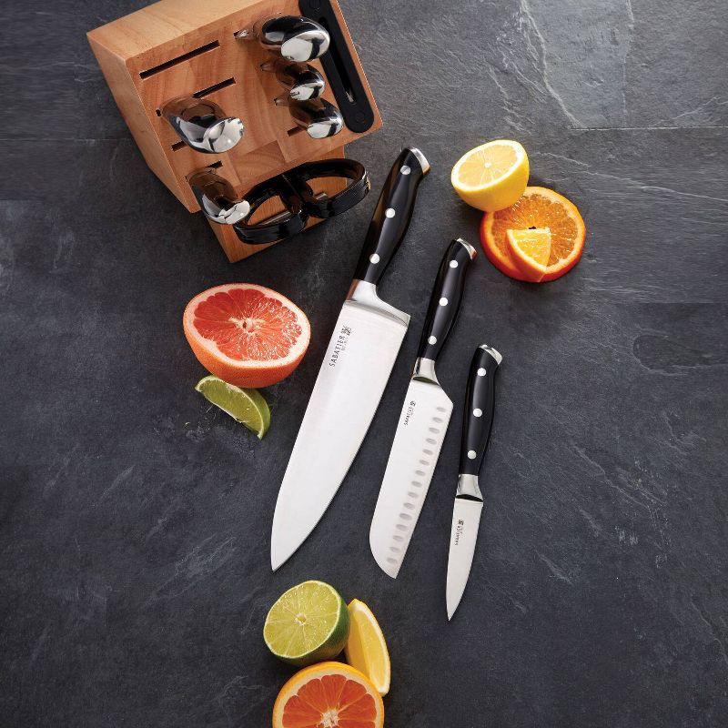 Sabatier 16pc Triple Rivet Rubberwood Block Knife Set: High Carbon Stainless Steel, Ergonomic Handle, Kitchen Cutlery