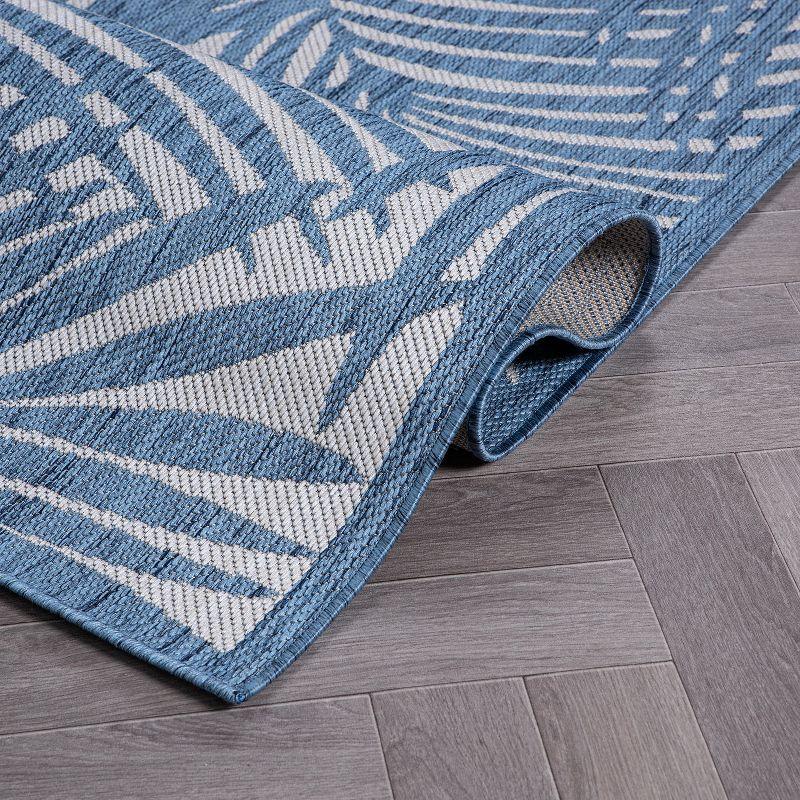 World Rug Gallery Contemporary Palm Leaf Textured Flat Weave Indoor/Outdoor Area Rug - BLUE 2'x3'