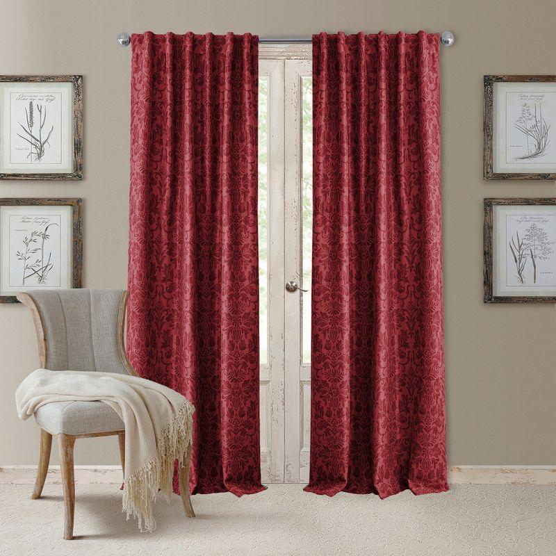 Antonia Blackout Window Curtain Panel - 52" x 84" - Rouge Red - Elrene Home Fashions