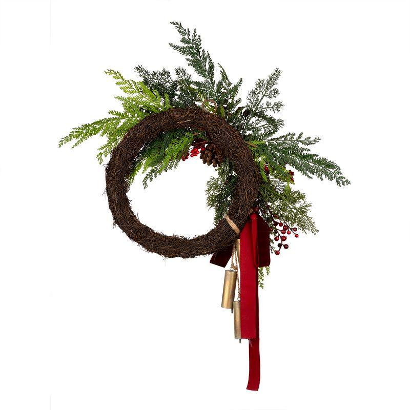 24" Unlit Christmas Joy Artificial Wreath with Pine Cones, Chimes & Berries - National Tree Company