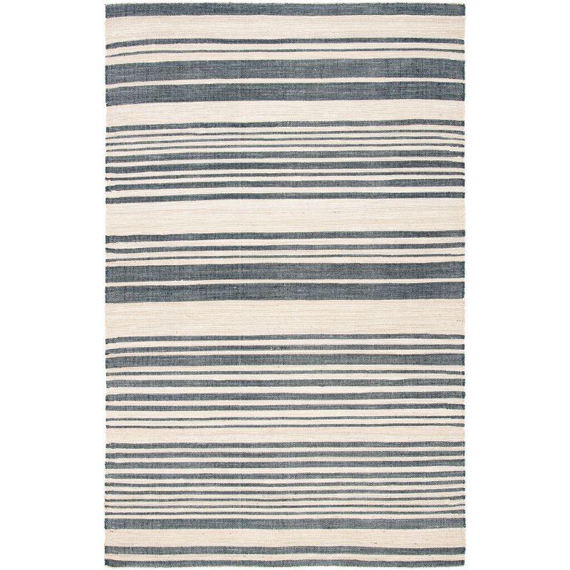 Ivory and Charcoal Handwoven Wool and Cotton Rug 5' x 8'