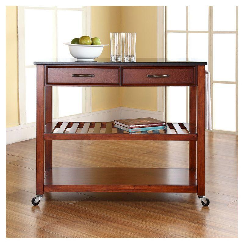 Crosley Solid Black Granite Top Kitchen Cart/Island with Optional Stool Storage Classic Cherry: Modern Rolling Furniture with Storage, 2 Shelves