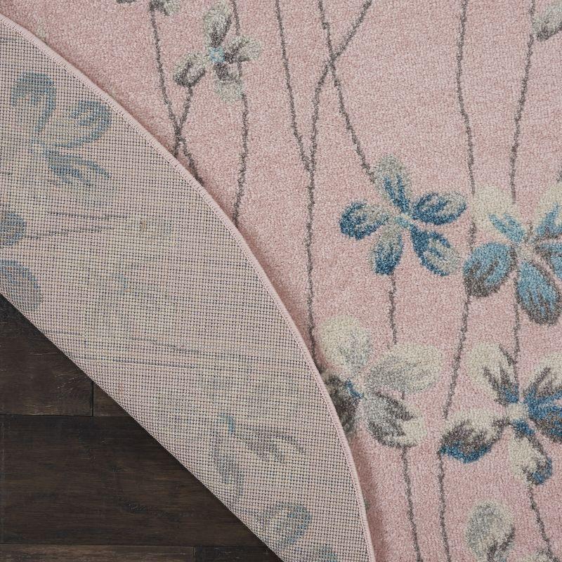 Blushing Blossom 63'' Round Pink Floral Easy-Care Area Rug