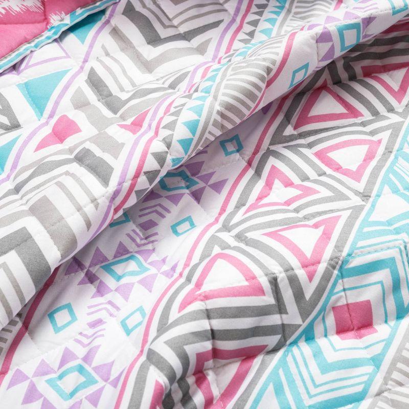 Pink and Turquoise Reversible Microfiber Kids' Full Quilt Set