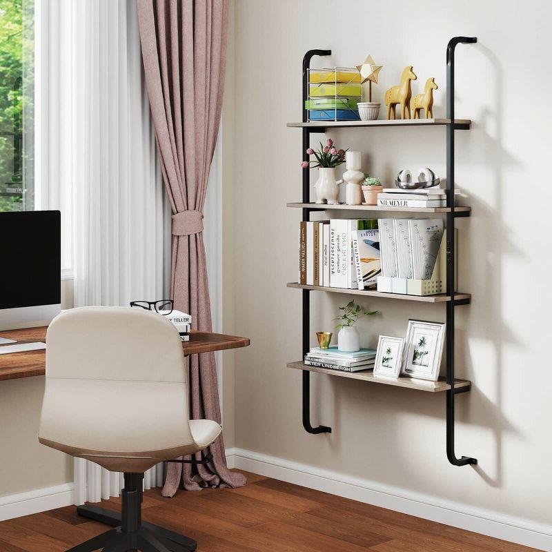 Costway 1 PCS 4-Tier Wall-mounted Ladder Shelf Display Bookshelf with Heavy-duty Metal Frame