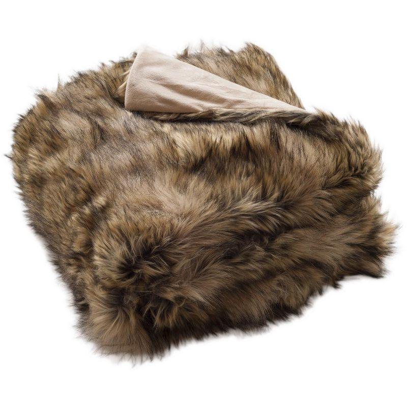 Golden Noir Faux Fur Reversible Throw Blanket, 50" x 60", Brown/Champagne