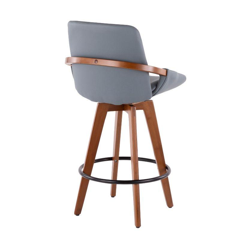 26" Cosmo Mid-Century Modern Counter Height Barstool Gray - LumiSource: Faux Leather, Walnut Wood Arms