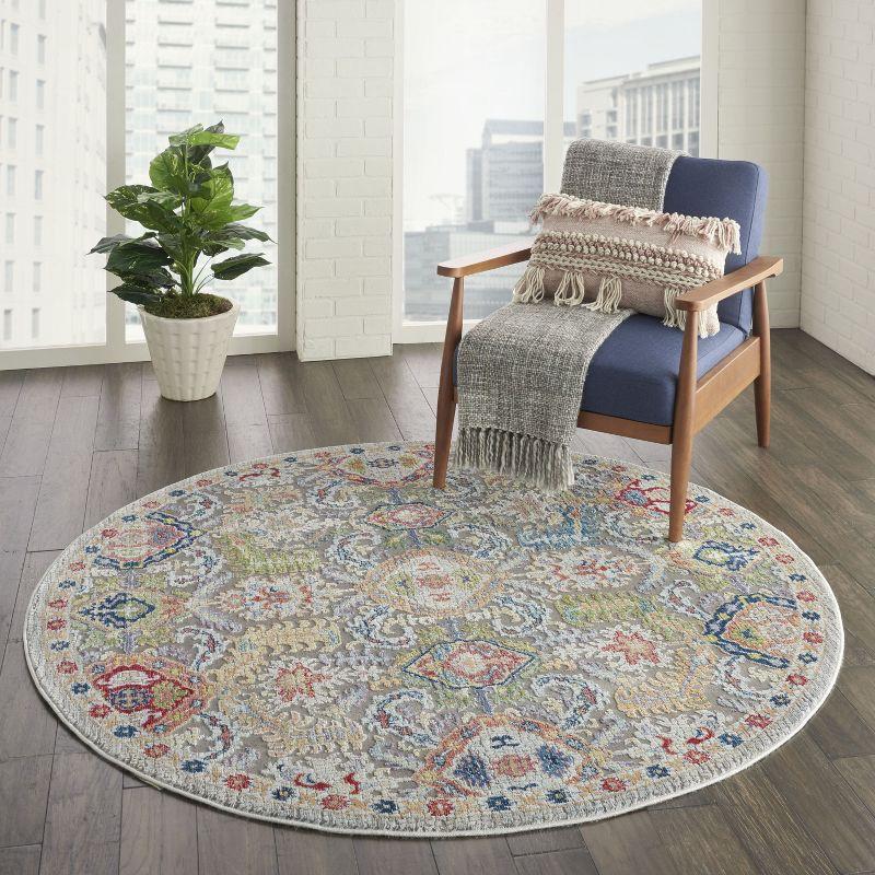Nourison Global Vintage Traditional Bordered Indoor Area Rug Grey/Multicolor 6' x Round
