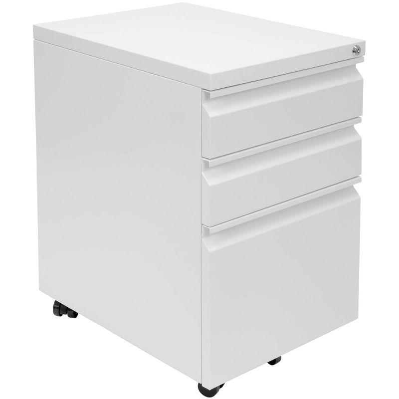 White Steel Mobile 3-Drawer Lockable File Cabinet