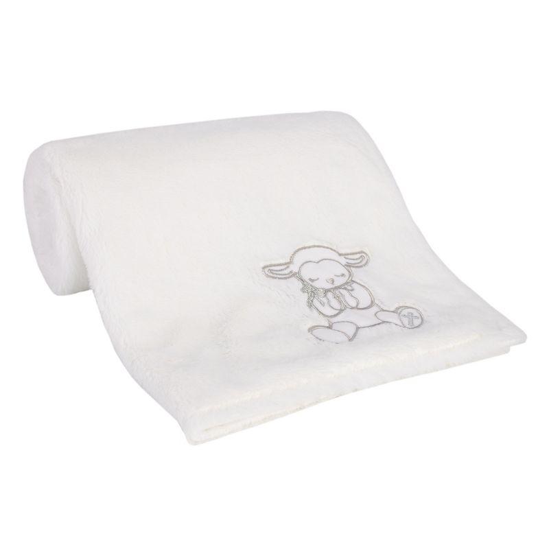Little Love by NoJo Plush White Lamb Baptism Baby Blanket with Praying Hands and Embroidered Cross for Baptism or Christening Gifts
