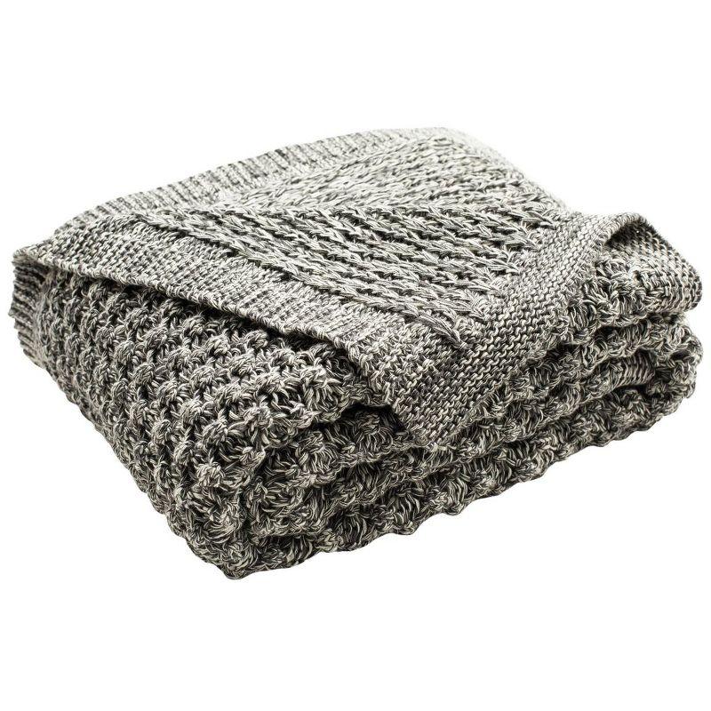 Contemporary Cozy Knit Throw Blanket in Gray and Beige - 50" x 60"