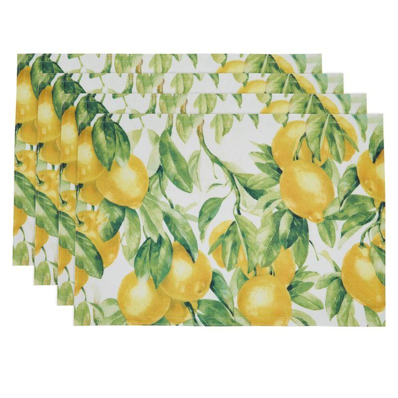 Colorful Floral Lemon Print Fabric Placemats Set of 4