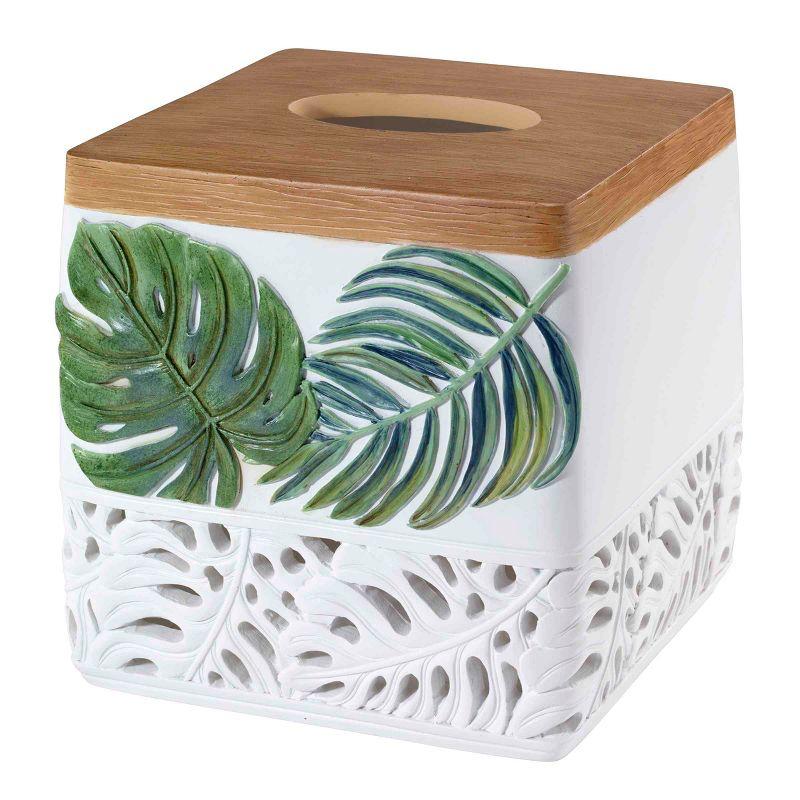 Green and White Resin Tropical Leaf Tissue Box Cover