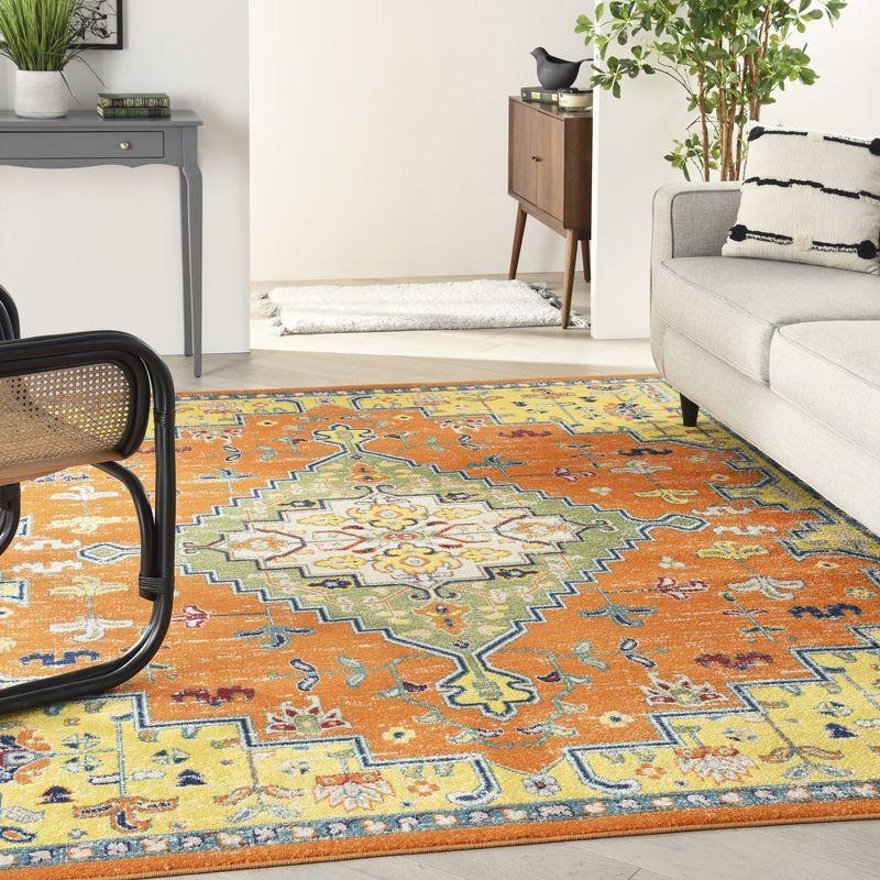 Bohemian Medallion 9' x 12' Orange Multicolor Easy-Care Area Rug