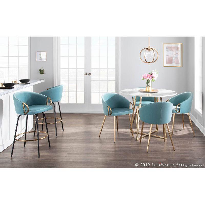 Set of 2 Claire Upholstered Counter Height Barstools: Velvet, Swivel, Gold Accents - Lumisource