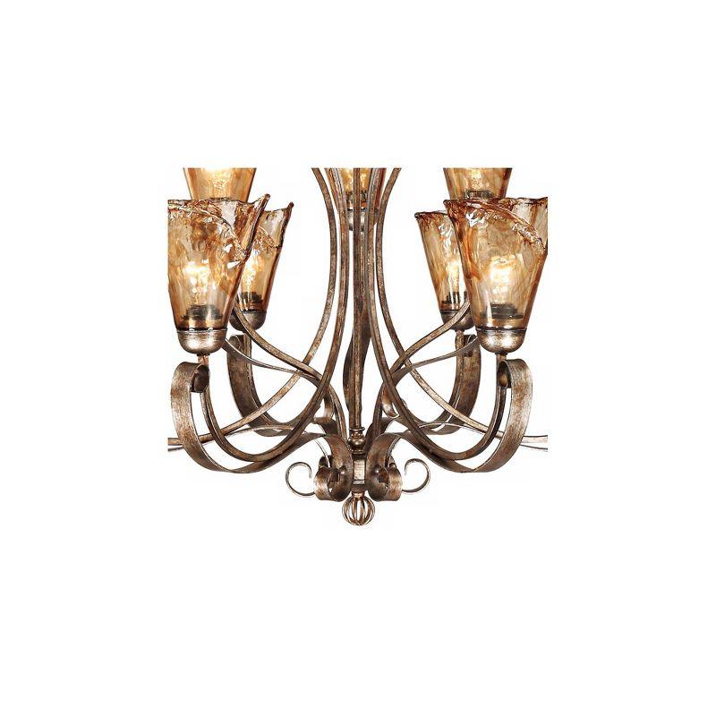 Franklin Iron Works Amber Scroll Golden Bronze Large Chandelier 35 1/2" Wide Rustic Art Glass 9-Light Fixture for Dining Room House Kitchen Island