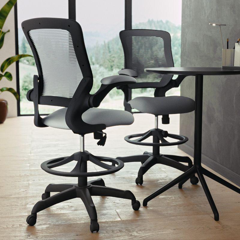 Flash Furniture Mid-Back Mesh Ergonomic Drafting Chair with Adjustable Foot Ring and Flip-Up Arms