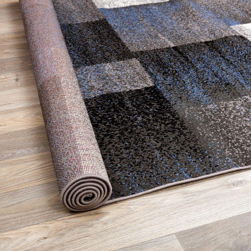 World Rug Gallery Contemporary Modern Geometric Boxes Area Rug - Blue 3'3" x 5'