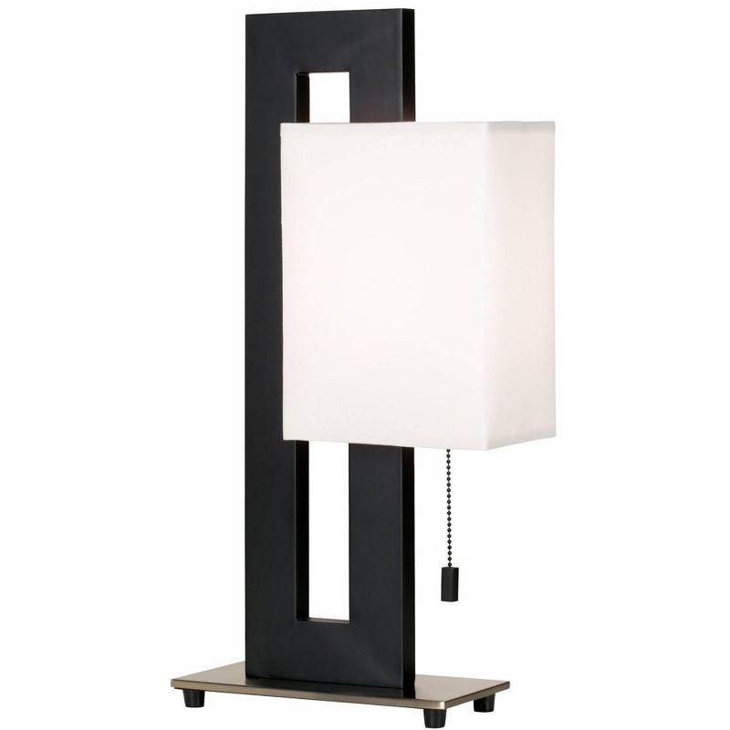 Black and Brushed Nickel Rectangular Table Lamp with White Shade