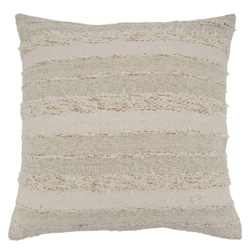 Saro Lifestyle Fringe Stripe Design Throw Pillow With Poly Filling, Ivory, Ivory, 22" x 22"