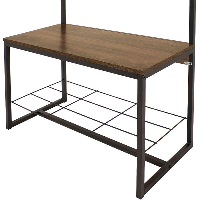 Sunnydaze Indoor Industrial-Style Hall Tree Bench with Coat/Shoe Rack - MDP Shelves with Powder-Coated Steel Frame - Brown - 67 in