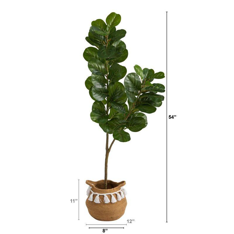 Nearly Natural 4.5-ft Fiddle Leaf Fig Tree with Handmade Natural Cotton Woven Planter with Tassels