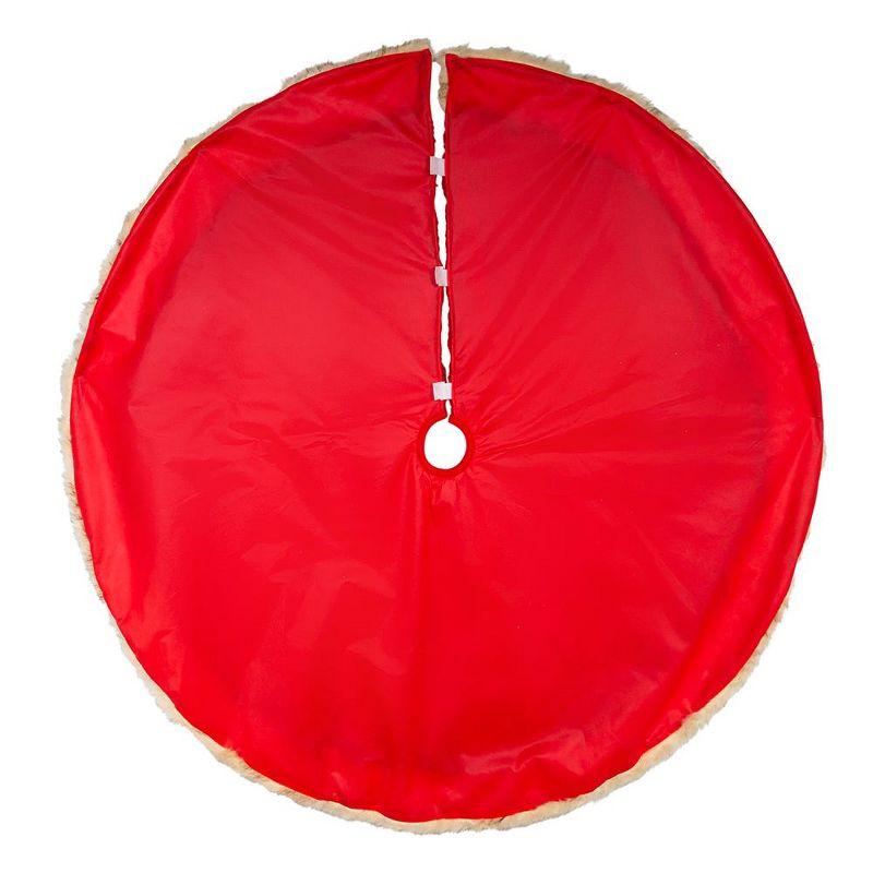 Kurt Adler 48-Inch Red Knit Tree Skirt with Tan Faux Fur Border