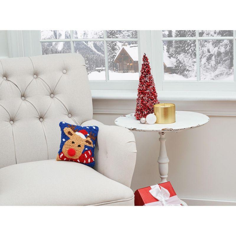 Christmas Reindeer Hooked Petite Size Petite Size Accent Throw Pillow