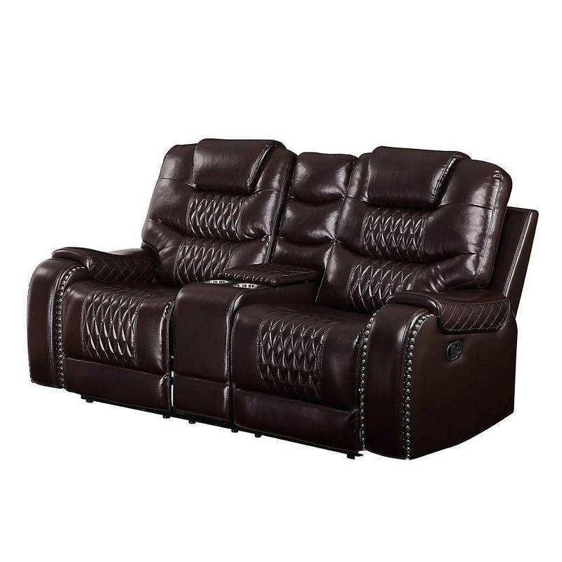 78" Braylon Active Sitting Chair Brown PU - Acme Furniture: Loveseat with Console & Cup Holders
