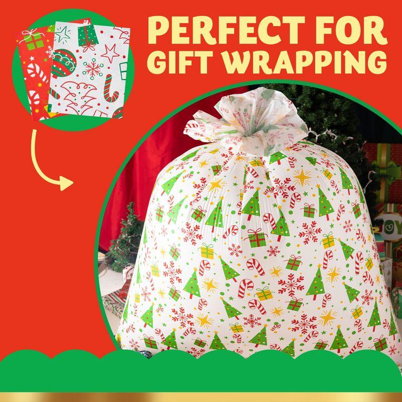 JOYFY 2 PCS Jumbo Christmas Bike Bags with Gift Tags - 72” x 60” Bags for Xmas Gift - Red + White