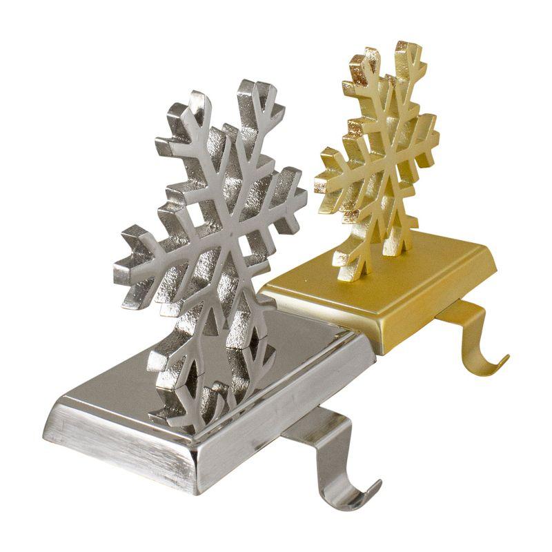 Northlight Set of 2 Gold and Silver Shiny Snowflake Christmas Stocking Holders