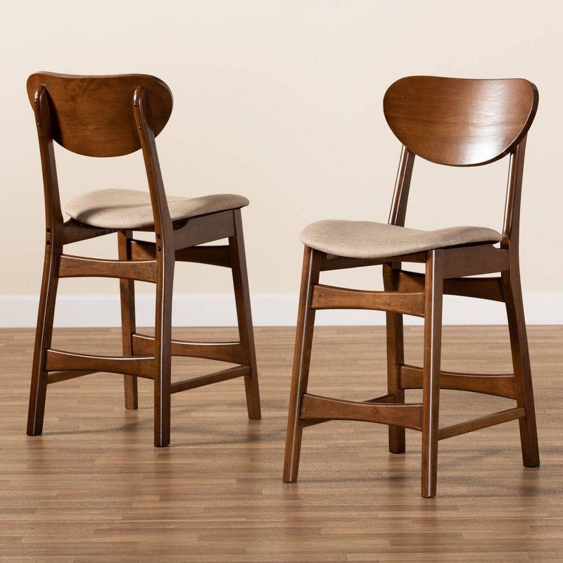 2pc Katya Fabric Upholstered and Wood Counter Height Barstool Set Brown - Baxton Studio: Walnut Finish, Foam Padded
