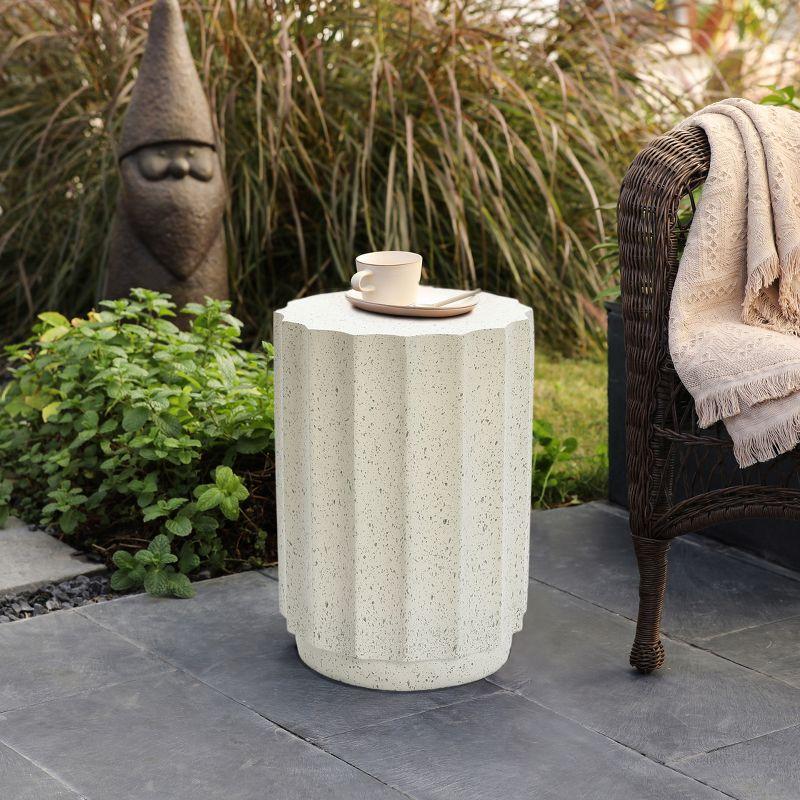 LuxenHome Round Patio Side Table Off White with Gray Cement, Accent Table for Outdoor and Indoor