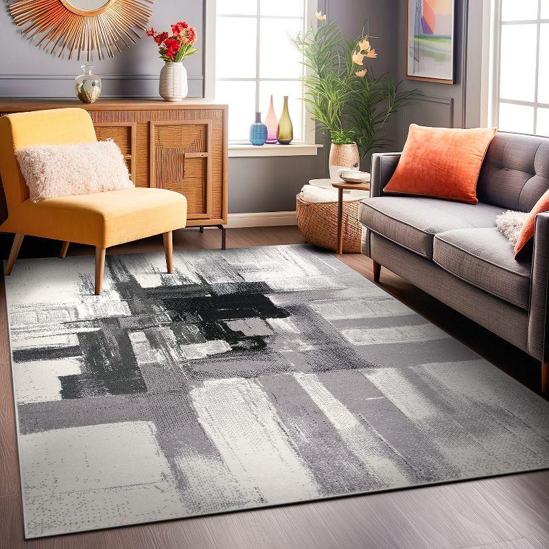 World Rug Gallery Contemporary Modern Abstract Black 5' x 7' Area Rug:  Stain-Resistant,  Pet Friendly,  Low Pile,  Indoor Use