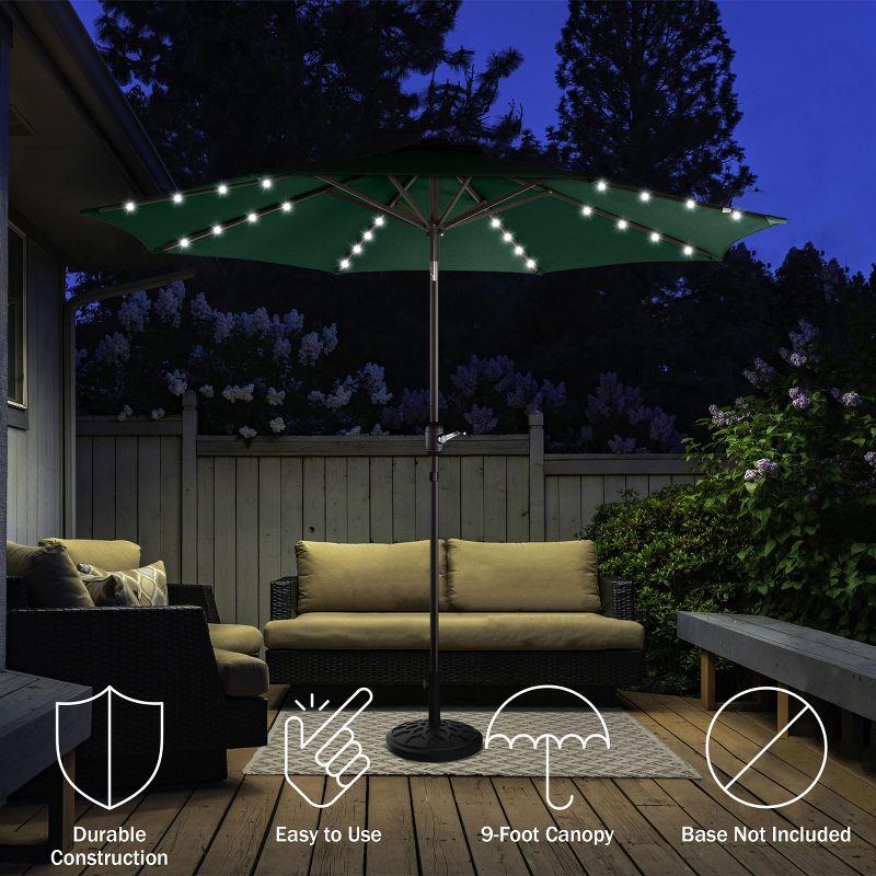 Patio Umbrella with Solar Lights - 9FT Outdoor Umbrella Shade with 32 LEDs and Auto Tilt for Deck, Table, Backyard or Pool